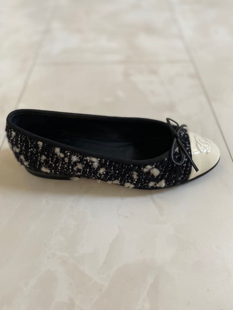 専用 CHANEL ツイード バレエシューズ バレリーナ 黒 36.5 シャネル
