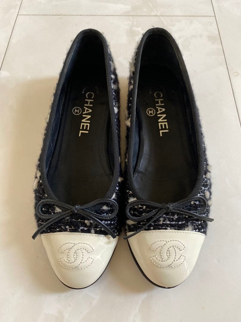 専用 CHANEL ツイード バレエシューズ バレリーナ 黒 36.5 シャネル