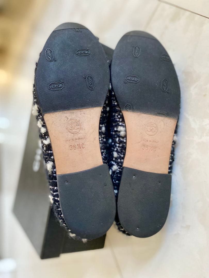 専用 CHANEL ツイード バレエシューズ バレリーナ 黒 36.5 シャネル