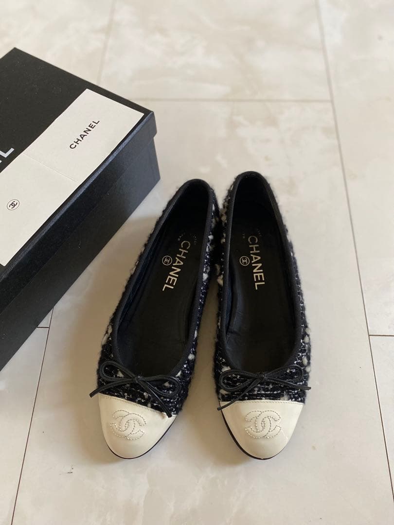 専用 CHANEL ツイード バレエシューズ バレリーナ 黒 36.5 シャネル