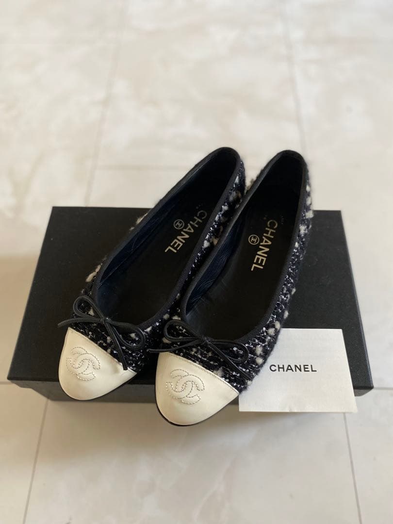 専用 CHANEL ツイード バレエシューズ バレリーナ 黒 36.5 シャネル