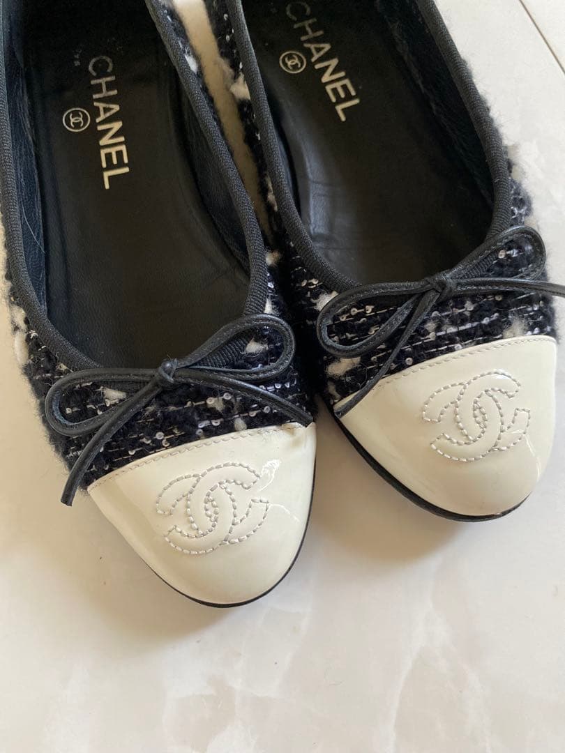 専用 CHANEL ツイード バレエシューズ バレリーナ 黒 36.5 シャネル