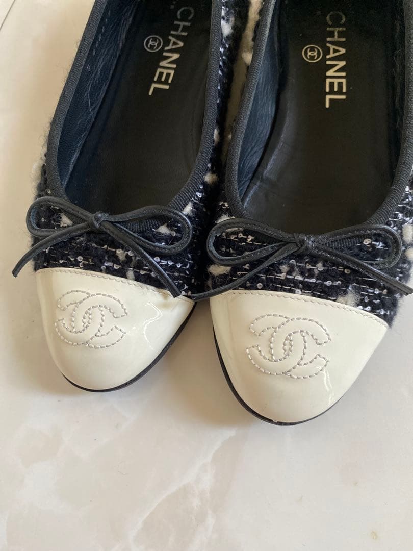 専用 CHANEL ツイード バレエシューズ バレリーナ 黒 36.5 シャネル