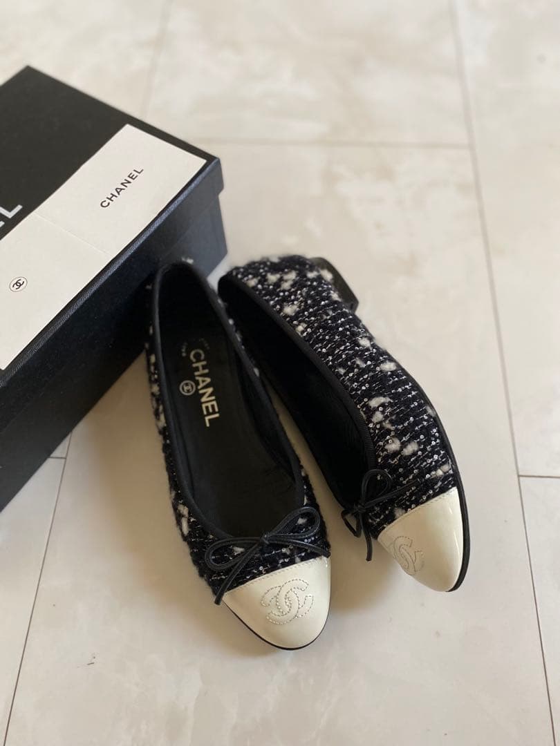 専用 CHANEL ツイード バレエシューズ バレリーナ 黒 36.5 シャネル