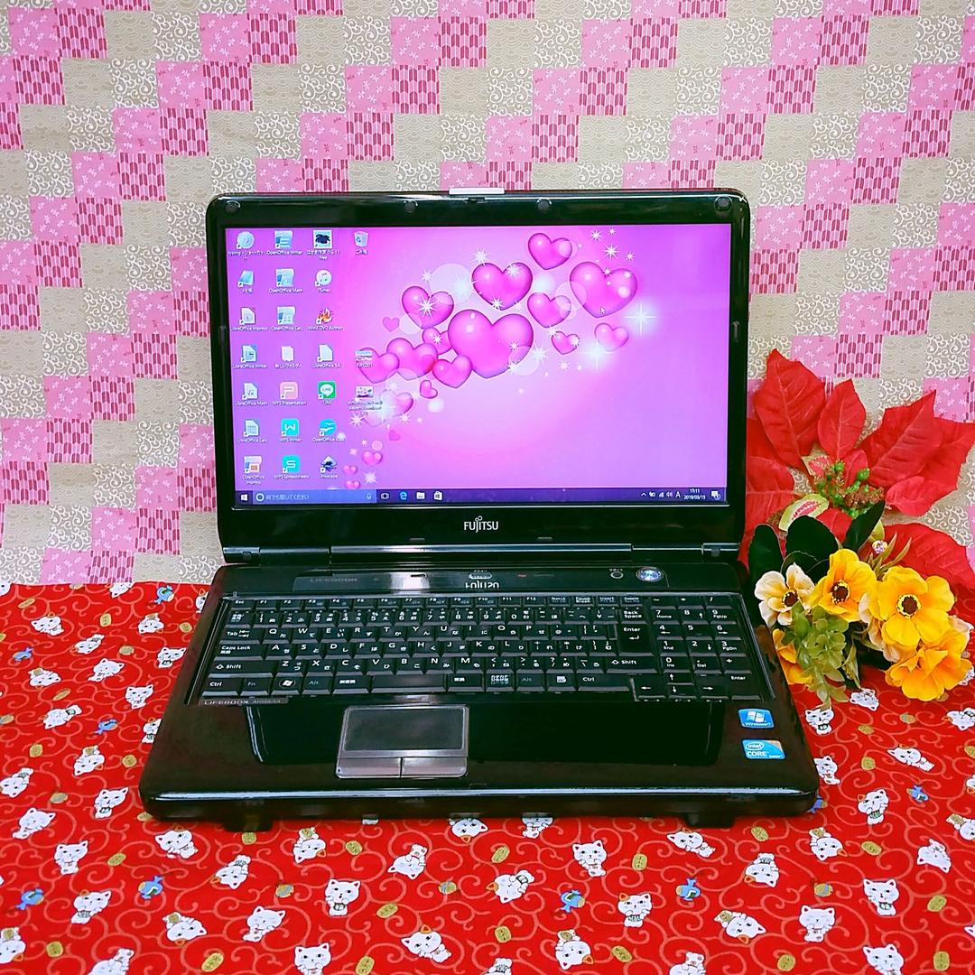 富士通/HDD大容量500GB！最新Win10搭載！ブラック色/動画&画像編集