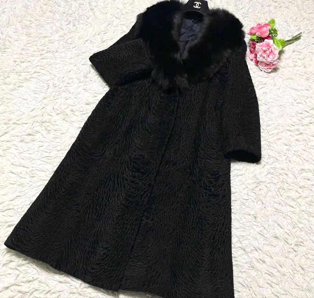 高級　リアルファー　ロング丈　ブラックフォックス × アストラカン 15