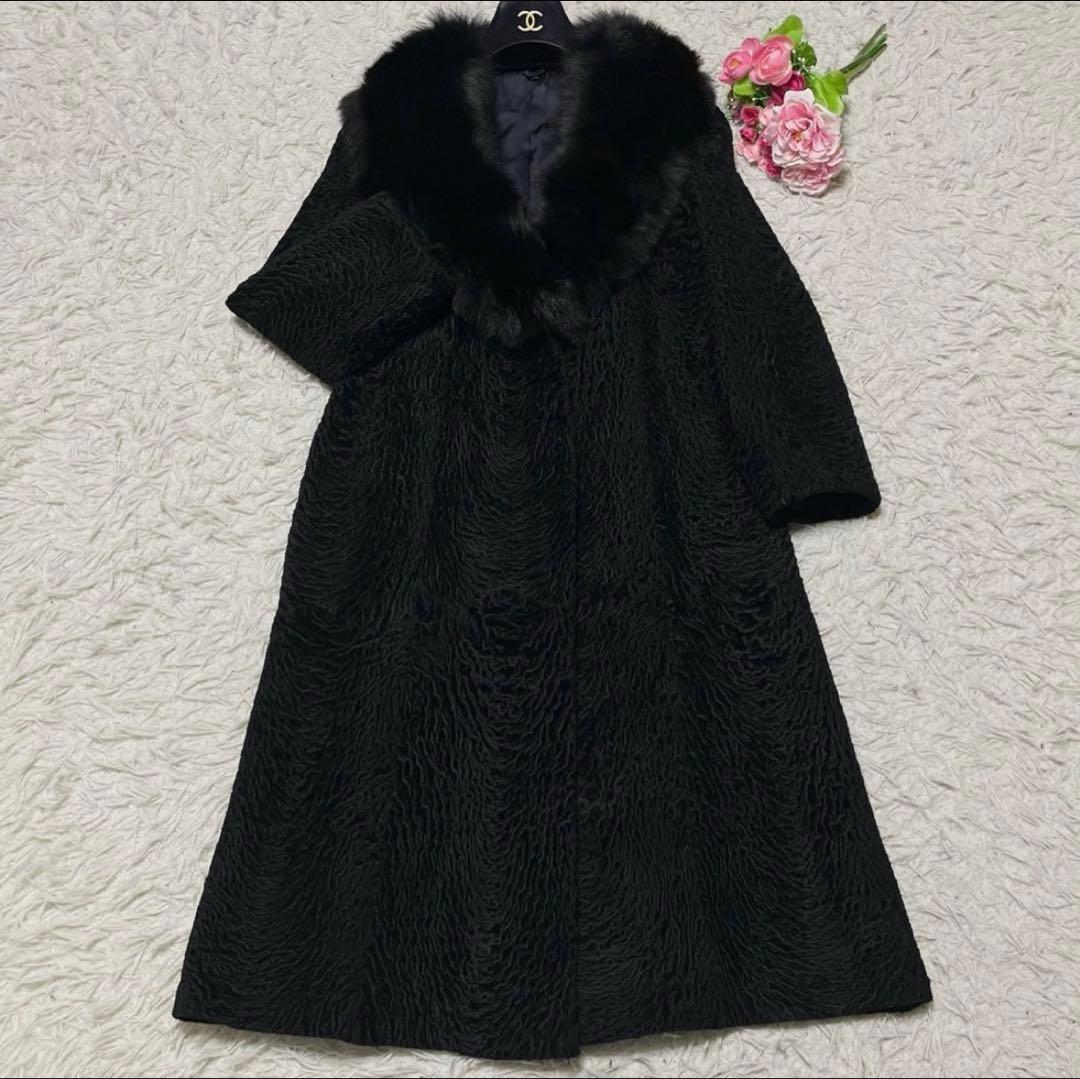 高級　リアルファー　ロング丈　ブラックフォックス × アストラカン 15