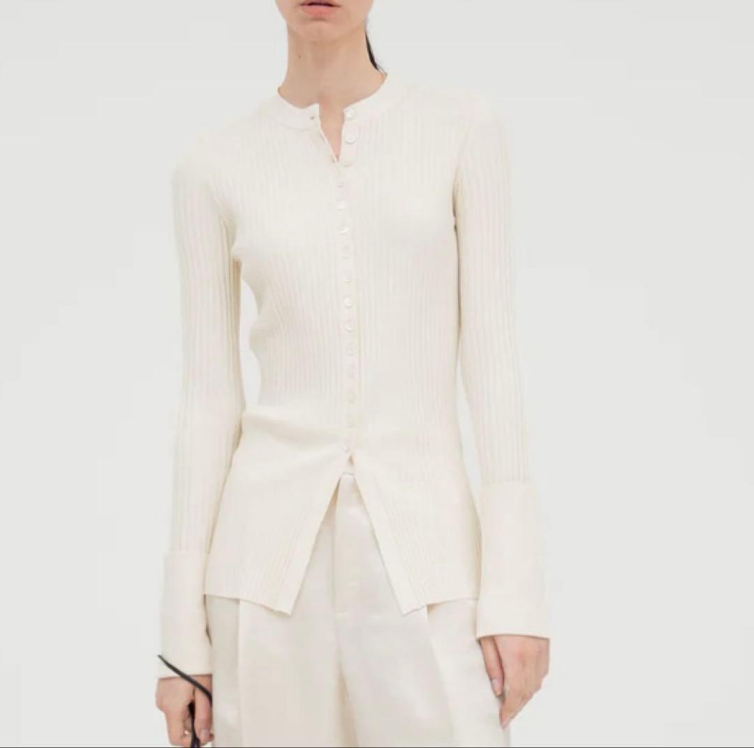 【imperf.】Long Sleeve Rib Cardigan Ecru