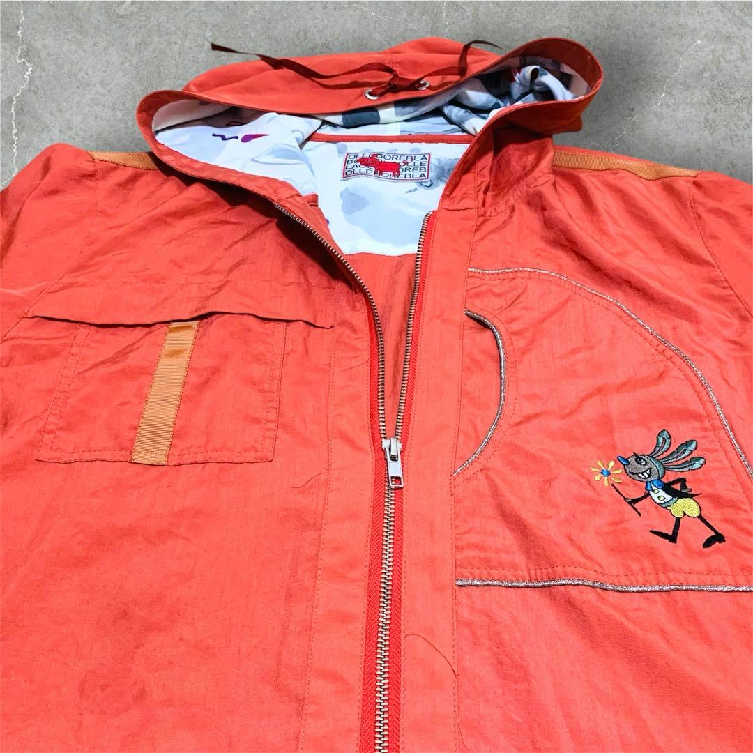 OLLEBOREBLA アルベロベロ ナイロンパーカー 刺繍 フード オレンジ