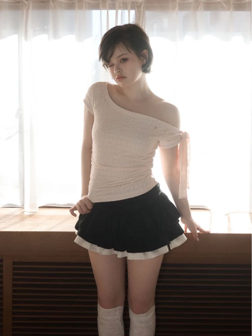 Andmary Lace ribbon tops pink 店舗購入