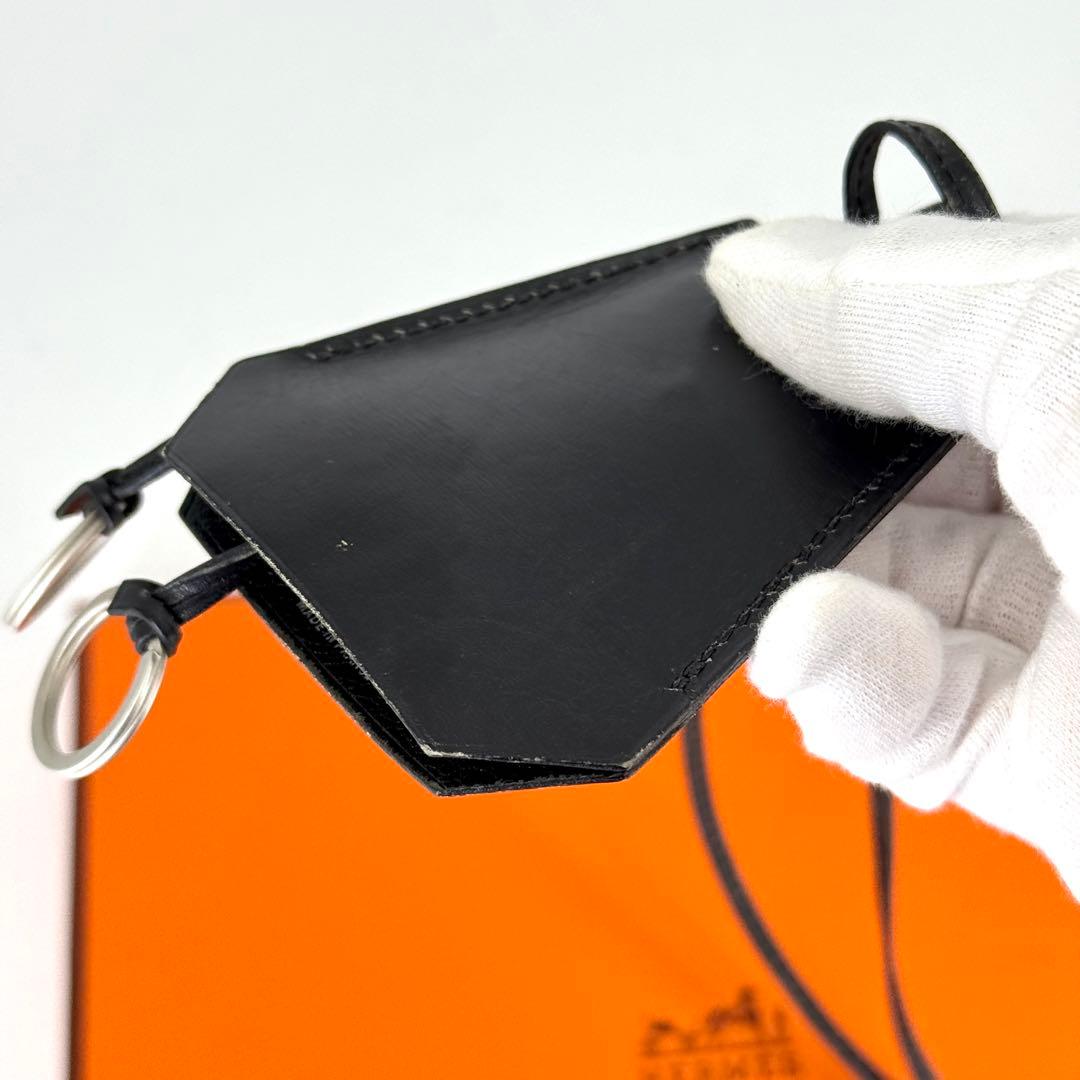 エルメス レザー クロシェット ネックストラップ ブラック 黒 キーリング