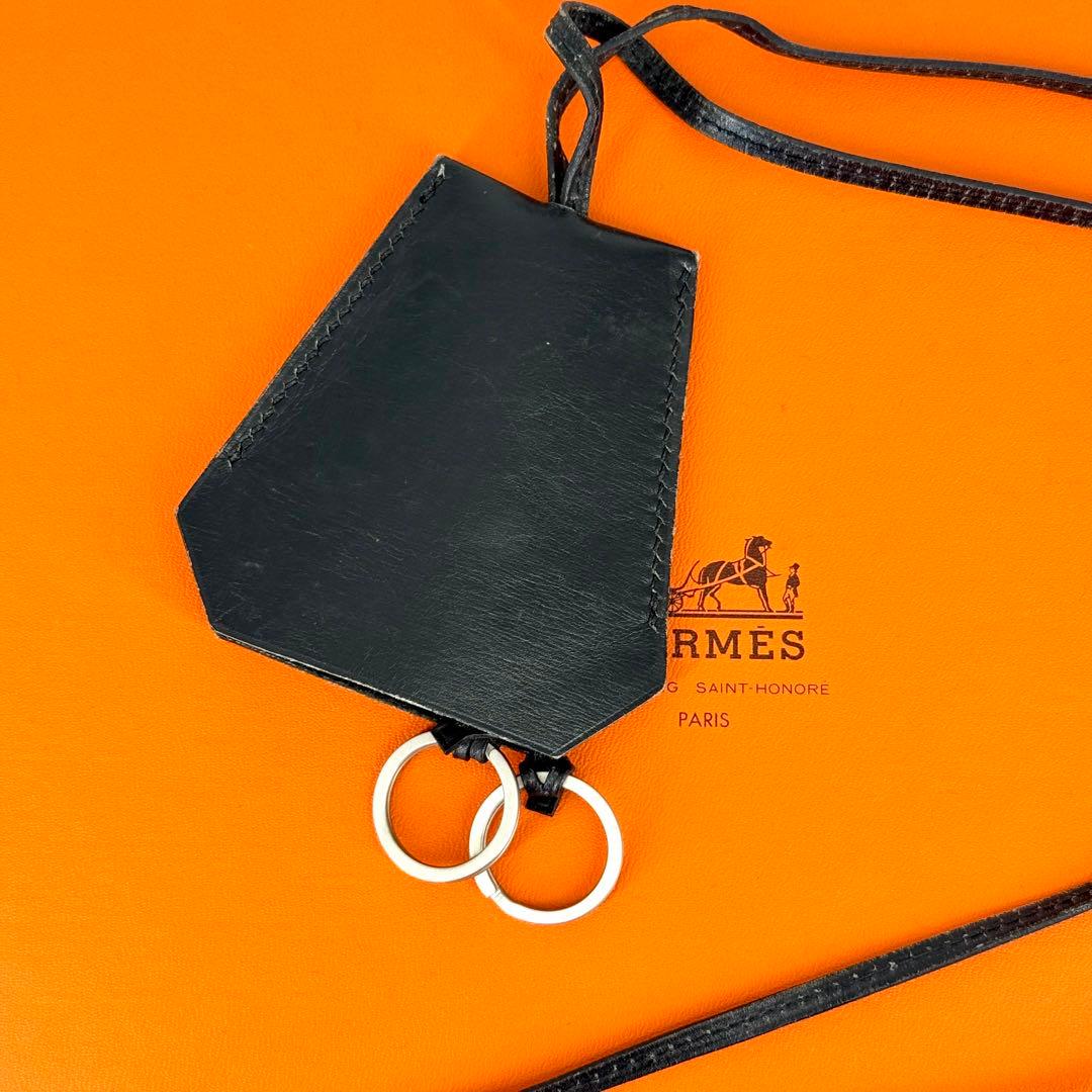 エルメス レザー クロシェット ネックストラップ ブラック 黒 キーリング