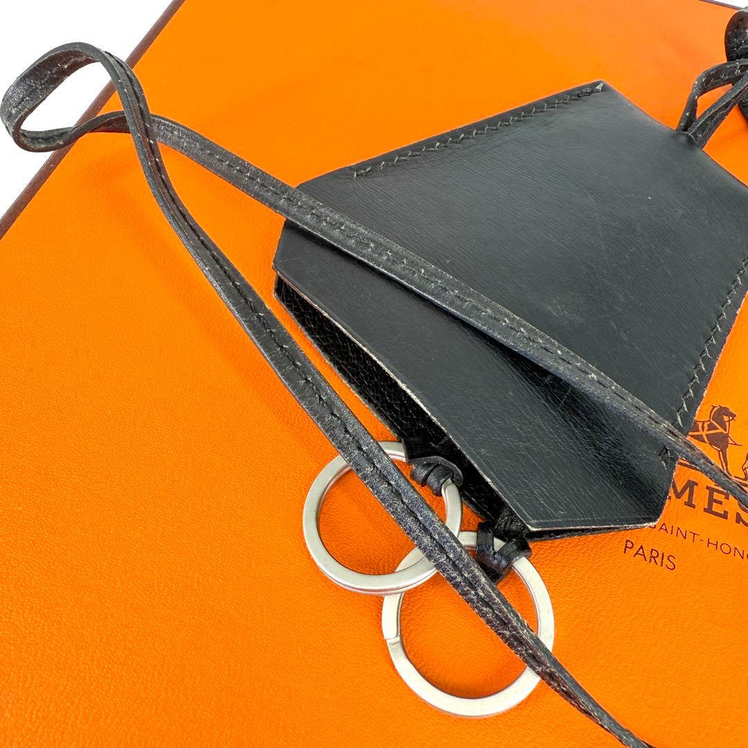 エルメス レザー クロシェット ネックストラップ ブラック 黒 キーリング