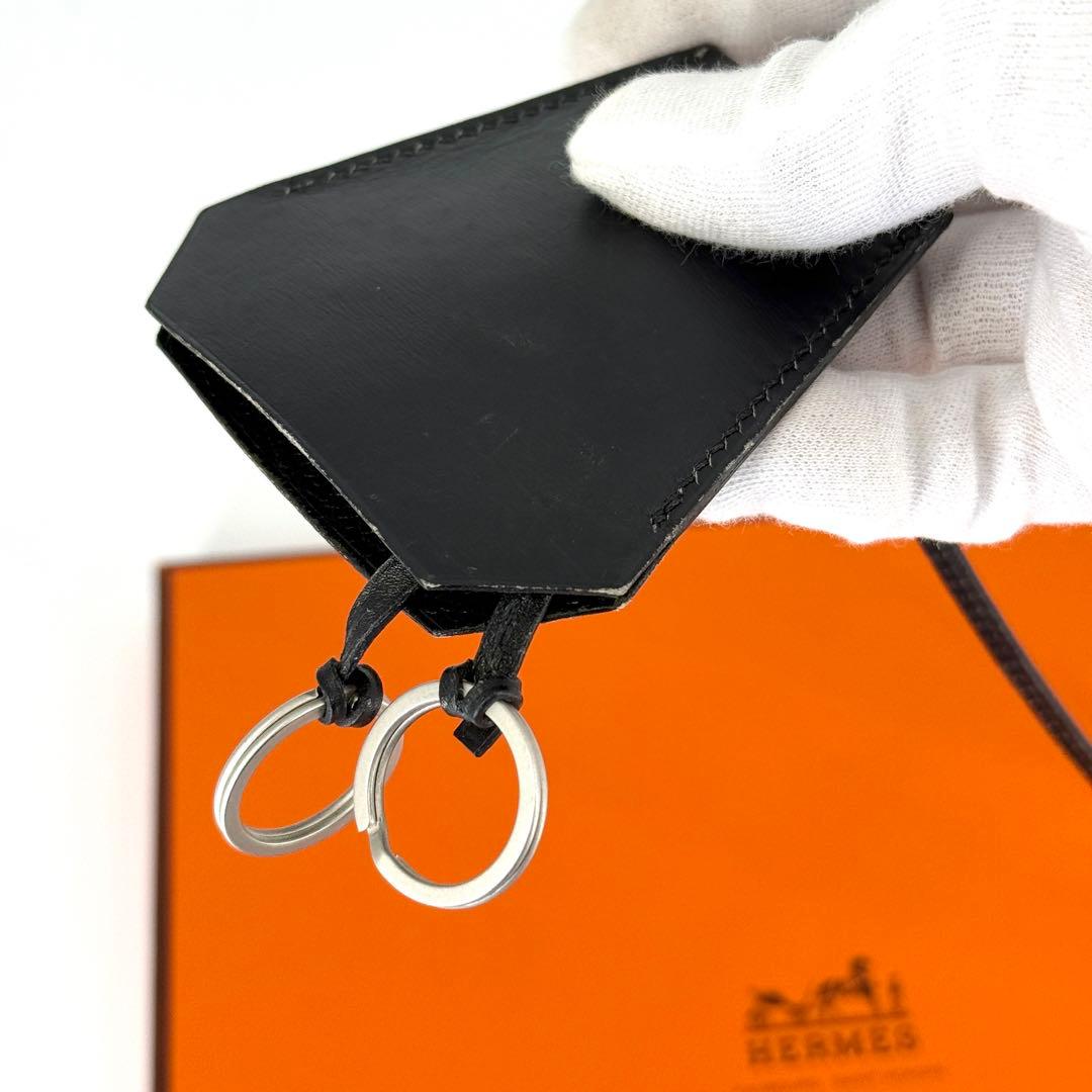 エルメス レザー クロシェット ネックストラップ ブラック 黒 キーリング