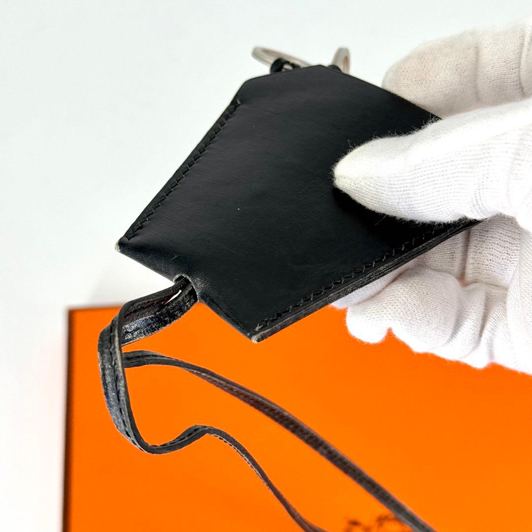 エルメス レザー クロシェット ネックストラップ ブラック 黒 キーリング