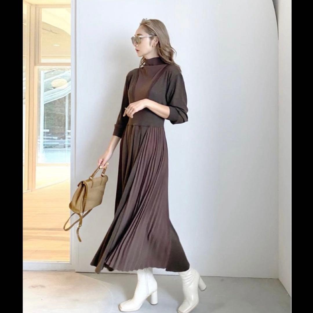 ワンピース Ameri vintage SIDE PLEATS KNIT DRESS M