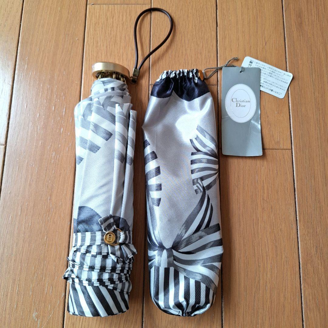 Christian Dior 折りたたみ傘 ストライプリボン新品未使用品