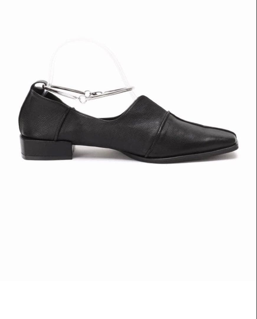 【新品】LE TALON GRISE レザースクエアクロスシームアンクルフラット