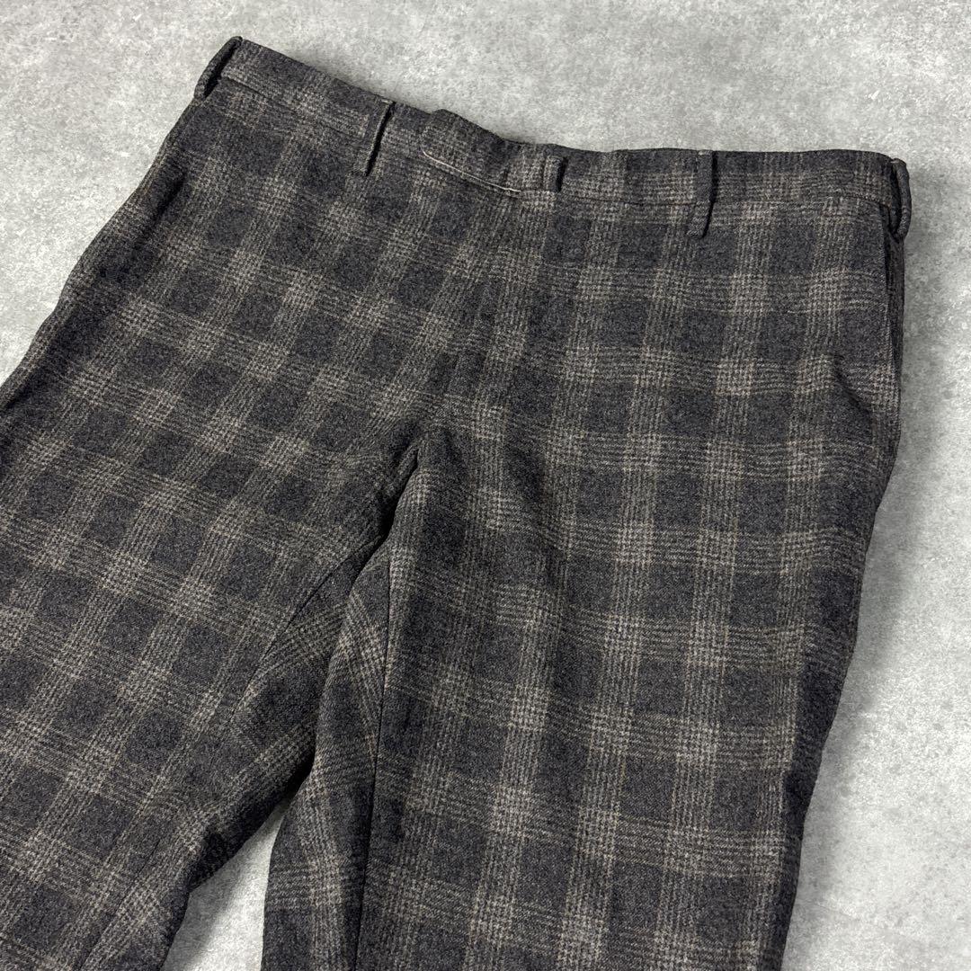 yasu INCOTEX グレー チェック ウール スラックス 秋冬用