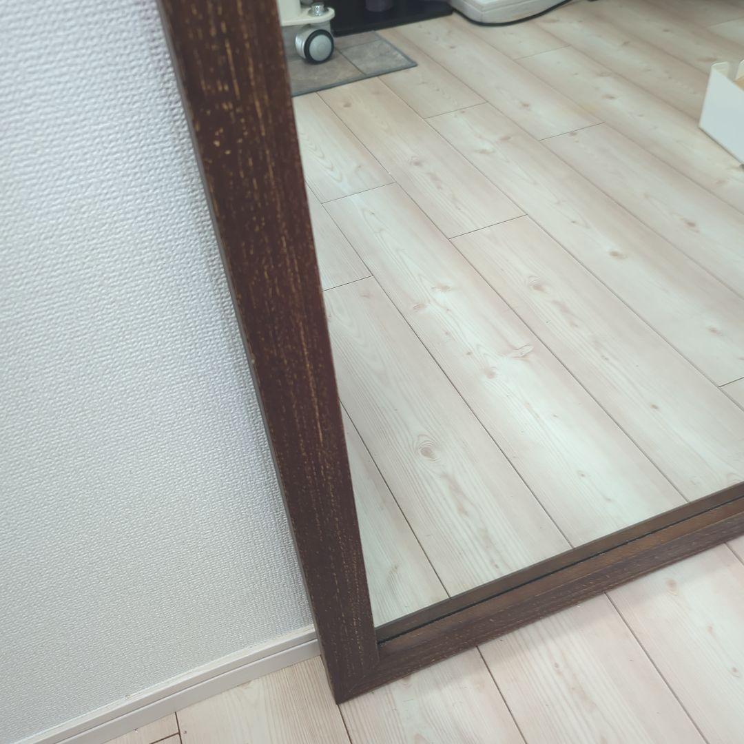 アンティークジャンボミラー全身鏡 立てかけタイプ ブラウン