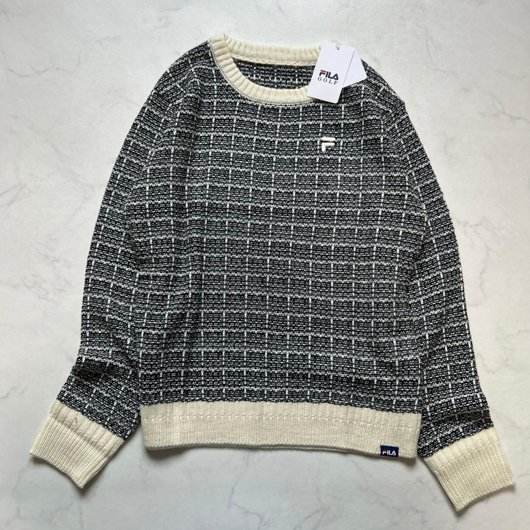 新品LLフィラFILA セーター スカート ゴルフセットアップ 2way 黒白