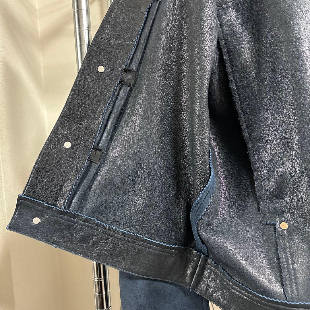 インディゴブルー 1.4mm厚 ゴートレザー 頭層スエード Type3 M