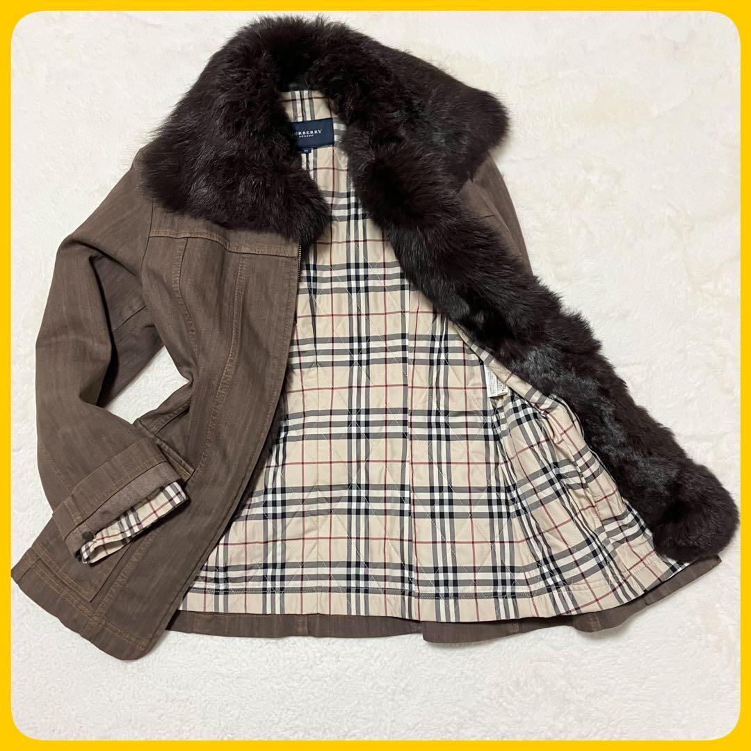 美品 バーバリーロンドン 40 ライナー ファー デニムジャケット ノバチェック