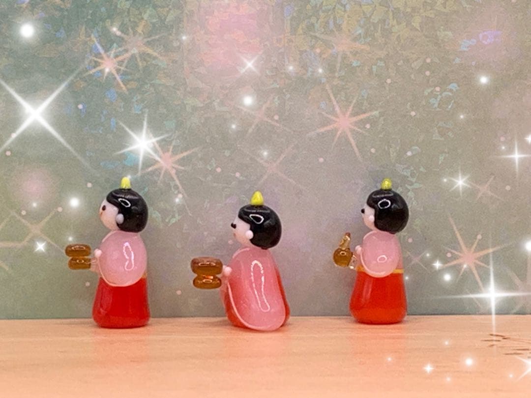可愛い*°♡満開花ざかり雛☆ミニチュア　ガラス細工☆ひな祭り　桃の節句