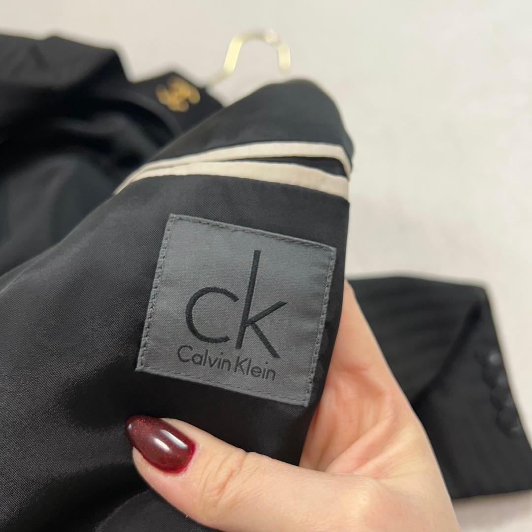 K584 美品 M カルバンクライン ストライプ柄 スーツ上下 ブラック メンズ