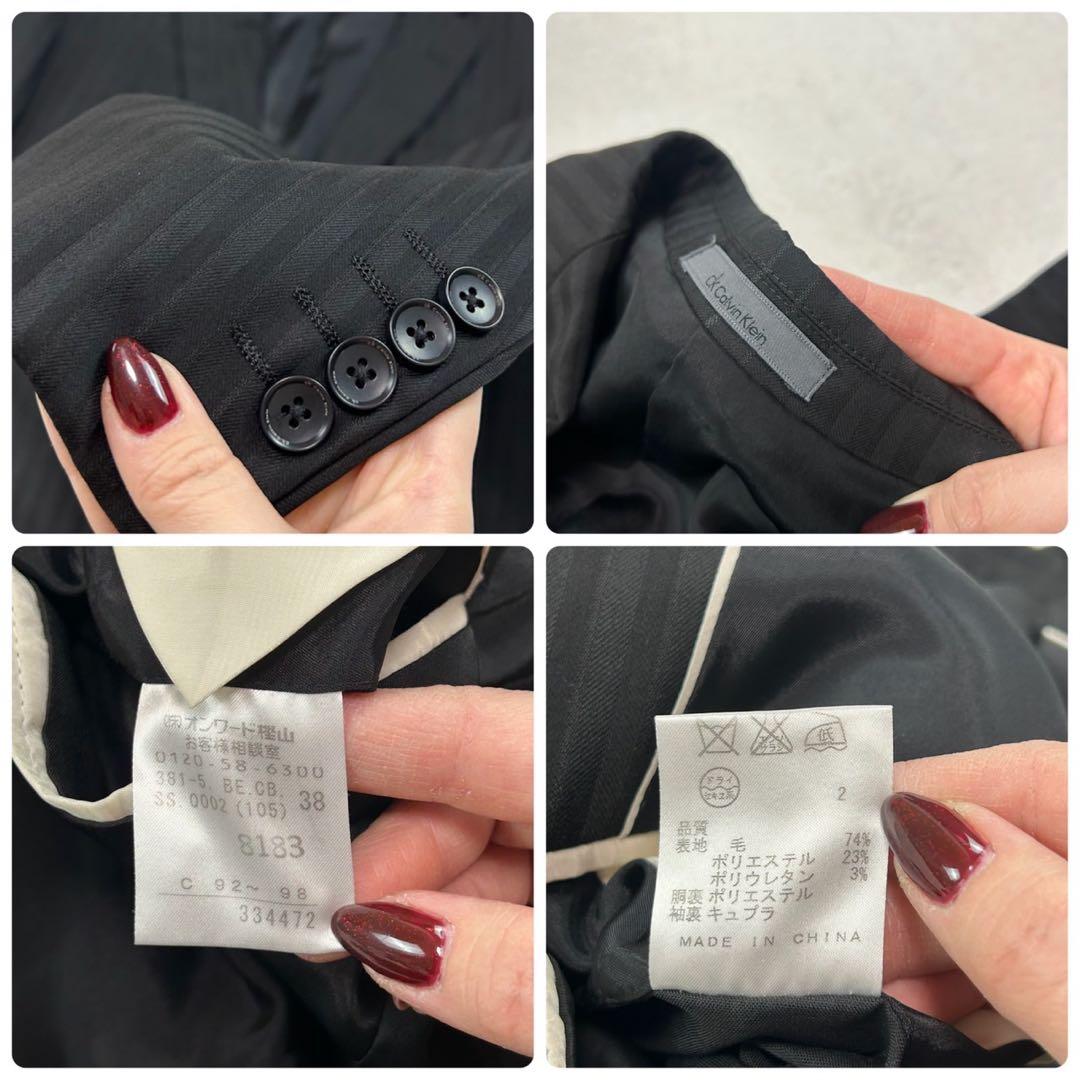 K584 美品 M カルバンクライン ストライプ柄 スーツ上下 ブラック メンズ