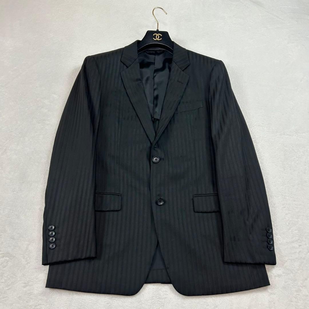 K584 美品 M カルバンクライン ストライプ柄 スーツ上下 ブラック メンズ