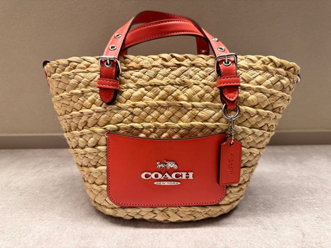 COACH かごバッグ レッド　オレンジ　【値下げ】