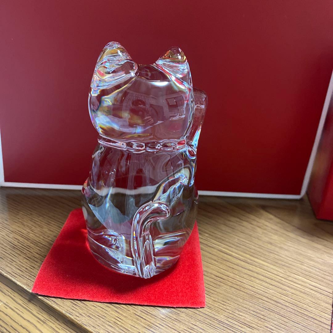バカラ　クリスタルグラス招き猫クリアゴールド