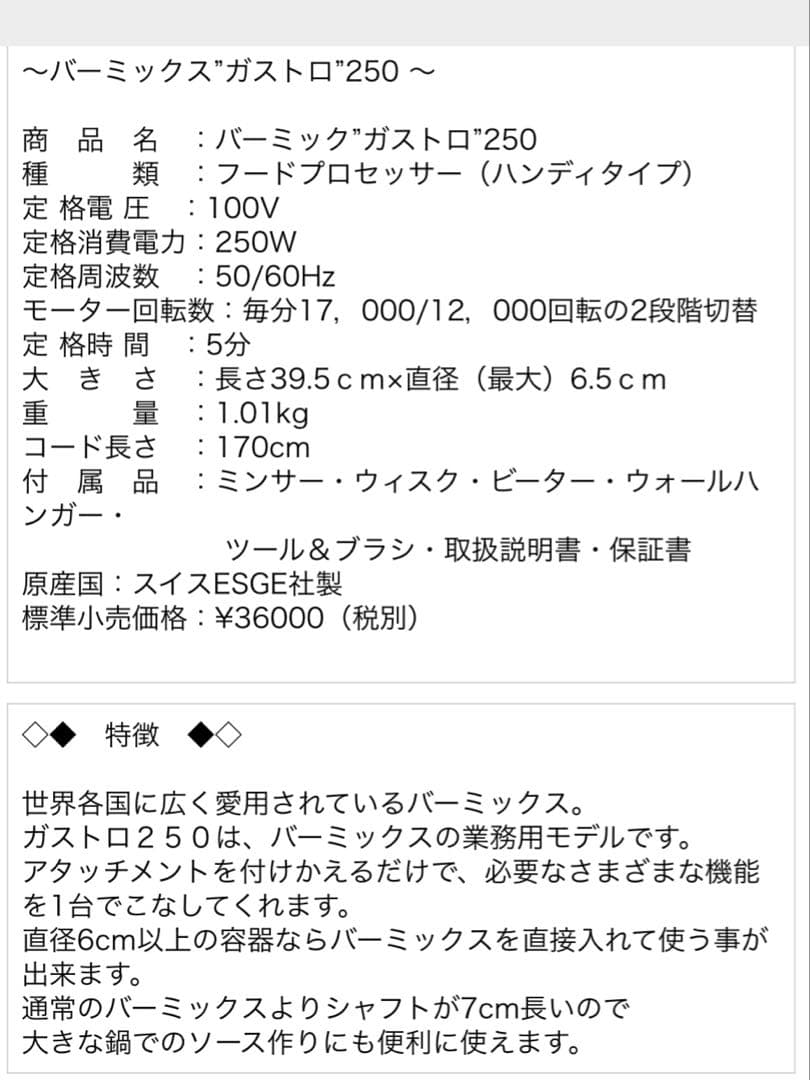 bamix バーミックス ガストロ250 プロ専用モデル