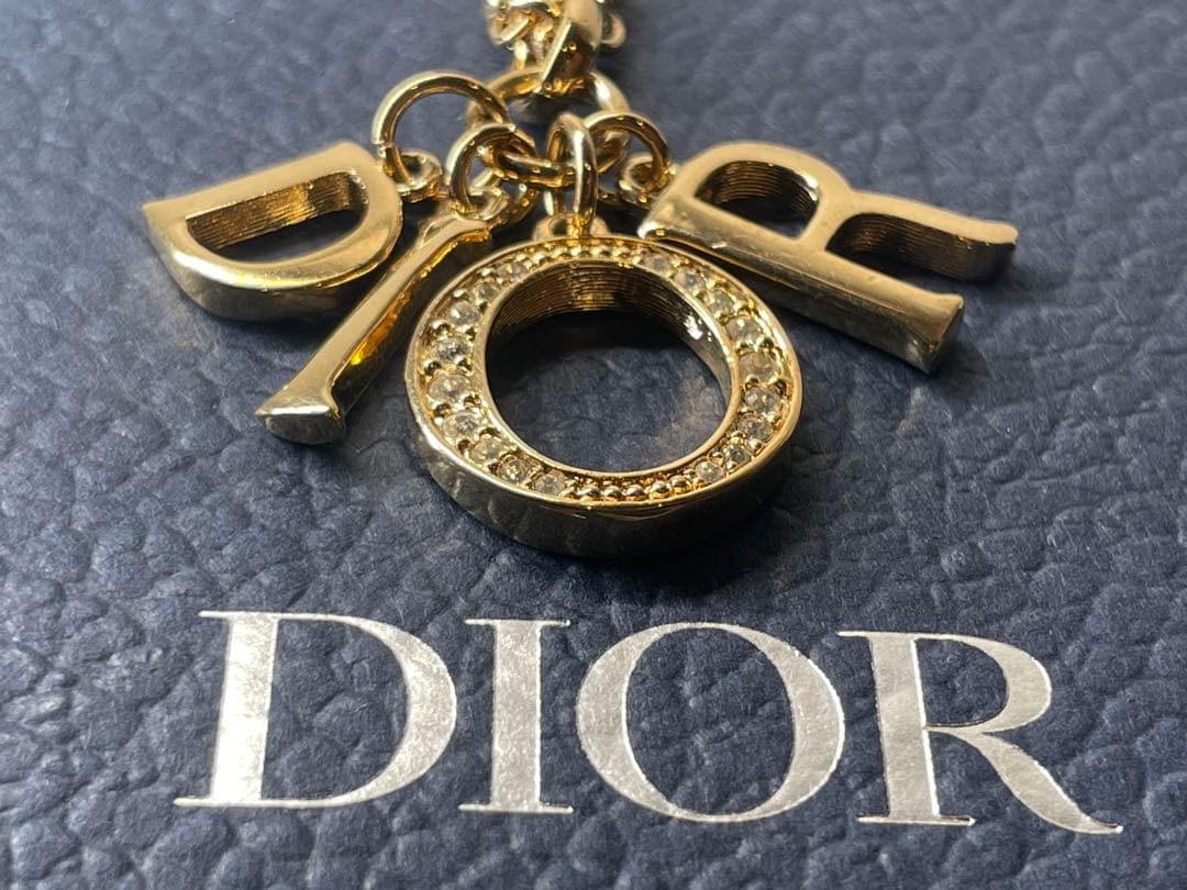 【極美品】ChristianDior ロゴ　ラインストーン ネックレス ゴールド