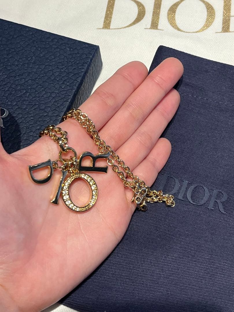 【極美品】ChristianDior ロゴ　ラインストーン ネックレス ゴールド