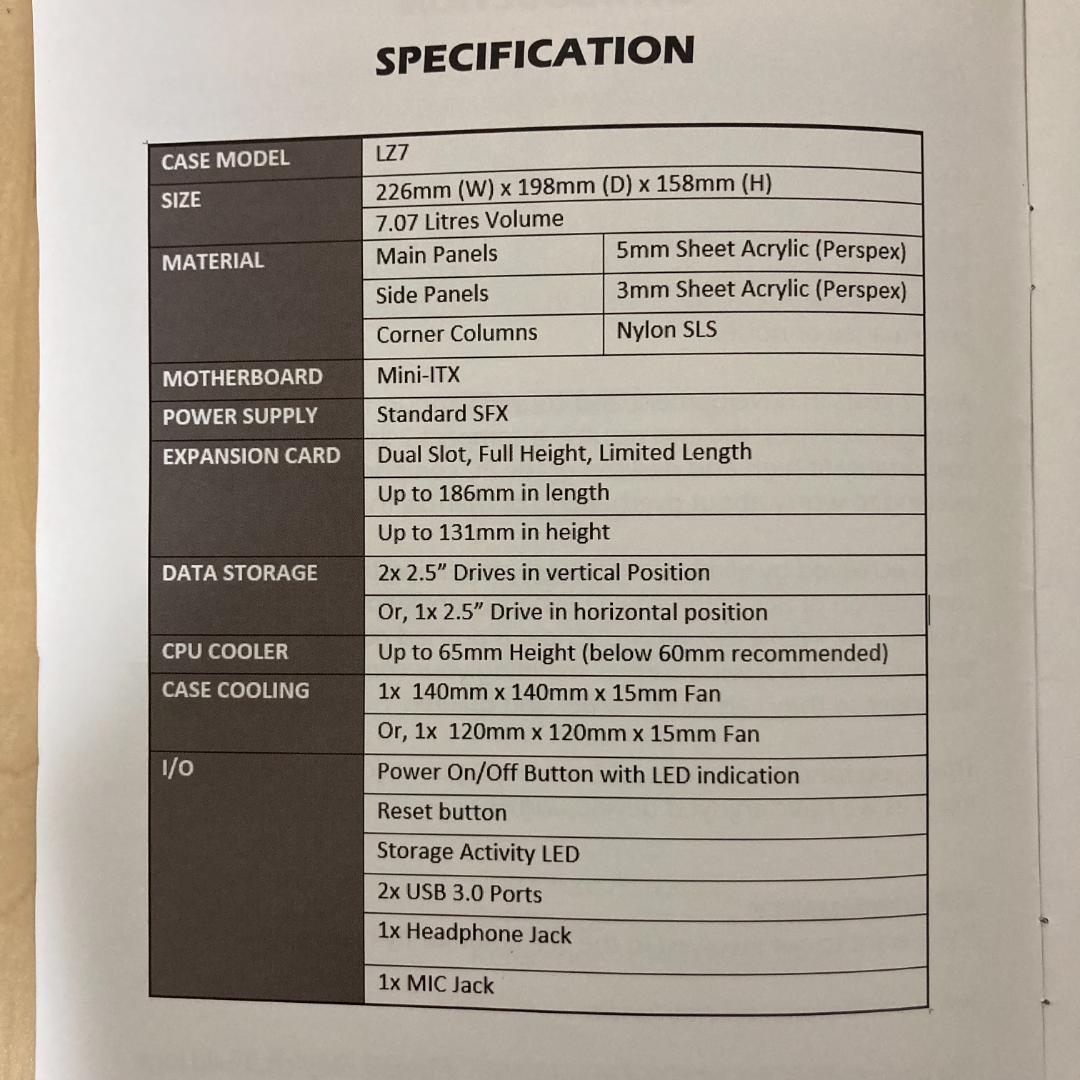 ミニPCケース　CPUファンセット　Mini-itx LZ7 Noctua