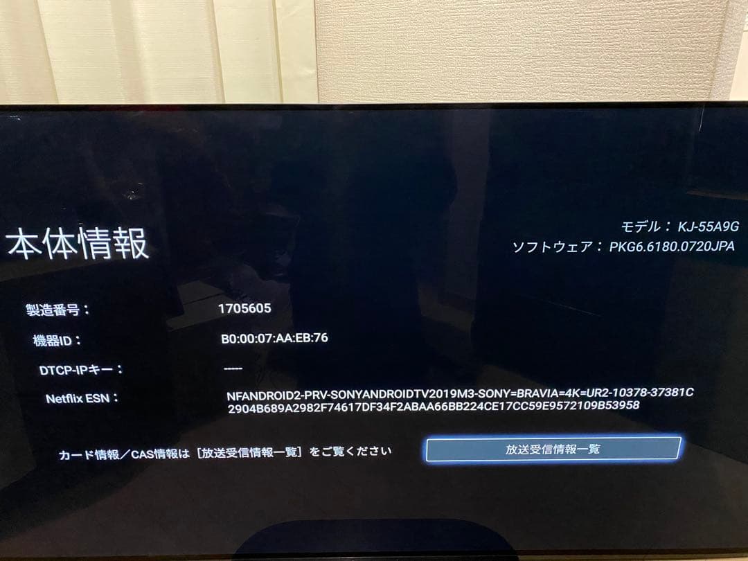 ソニー BRAVIA 4K有機ELテレビ KJ-55A9G 2019年製 55型
