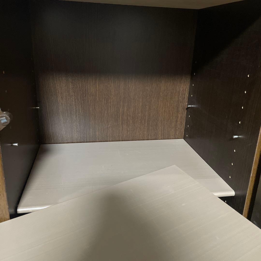 鏡付き　シューズラック　ブラウン