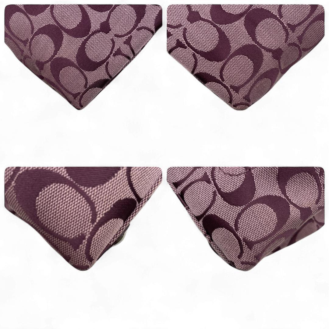 美品 COACH トートバッグ キャンバス レザー パープル シグネチャー