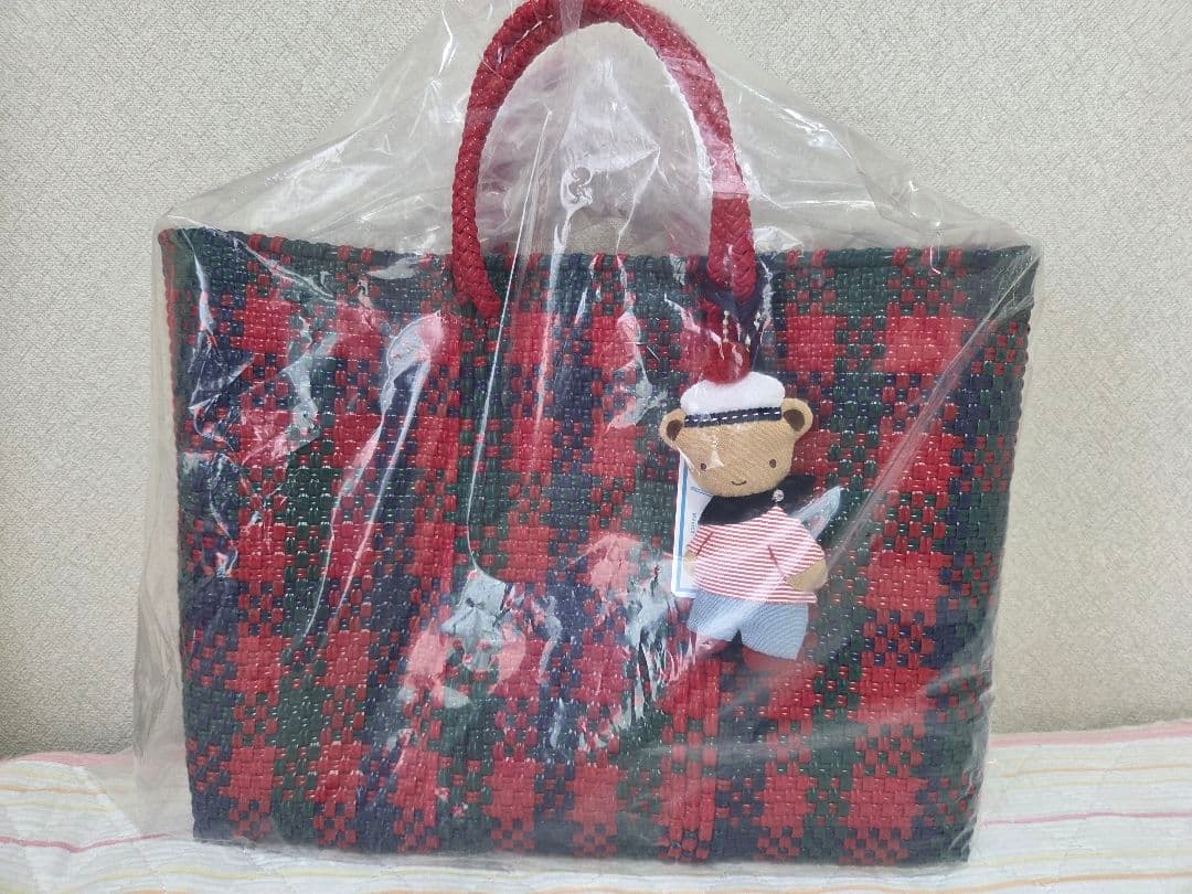 新品未使用タグ付き　ファミリア　メルカドバッグ　赤色　カゴバッグ