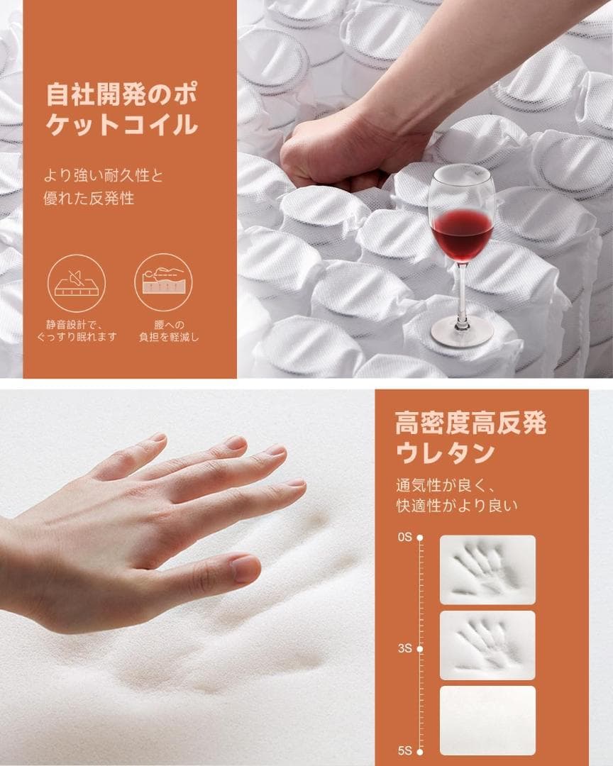 Z-HOM マットレス ゼミダブル 厚20cm（120*195*20cm）グレー