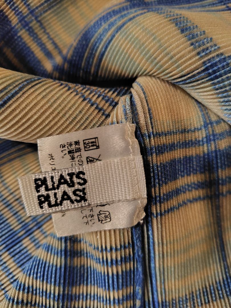 PLEATSPLEASE チェック柄ハイネック半袖トップス