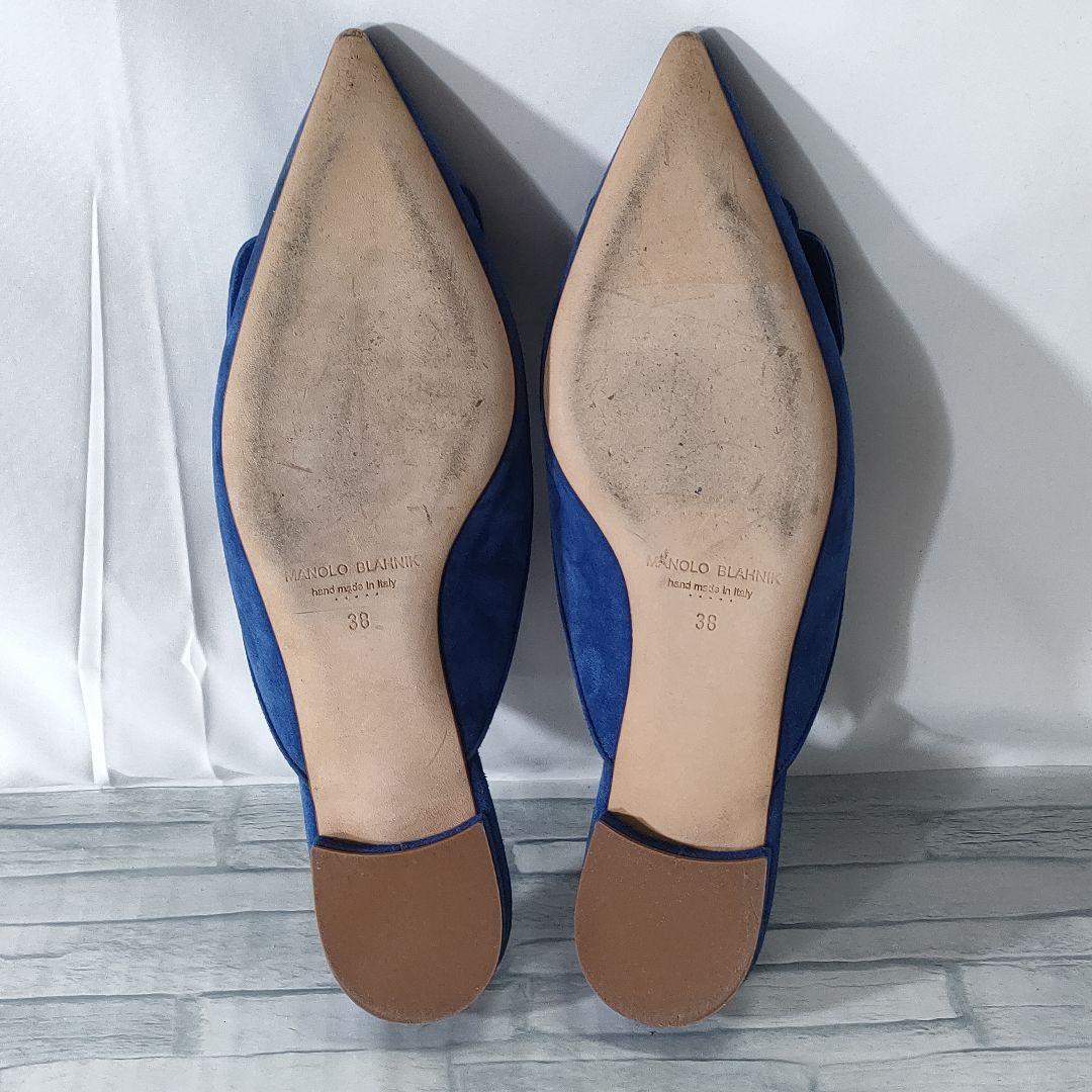 保存袋付き✨マノロブラニク　メイセール　スウェードミュール　バックル　ブルー38