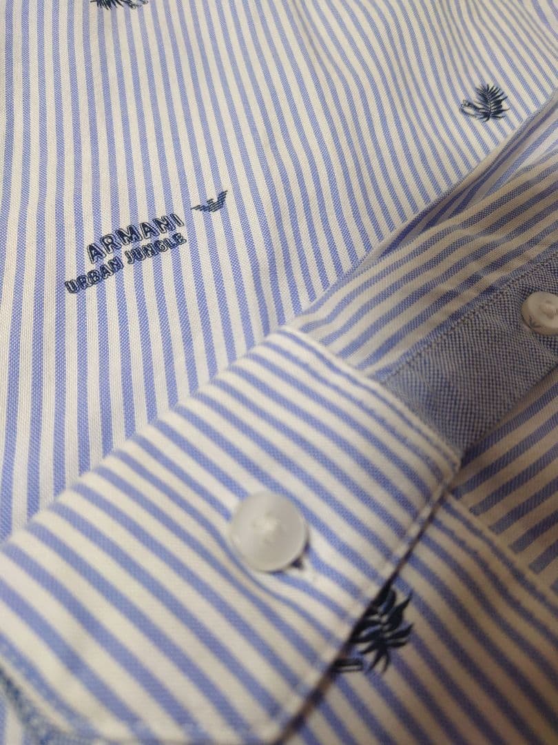 美品 アルマーニジュニア 16A ブルー ストライプ長袖シャツ