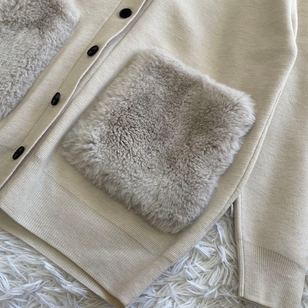 ウールポリエステルミラノリブ ファーポケットカーディガン