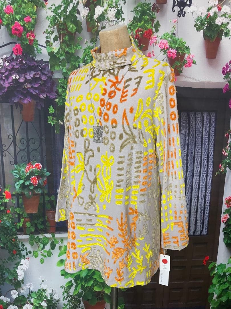 とも173新品KAGURAYA11000円フロッキープリントチュニック