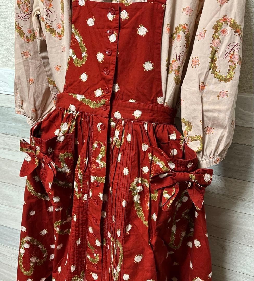 ピンクハウス　ハートリース　ワンピース＆エプロンワンピースセットピンク　赤