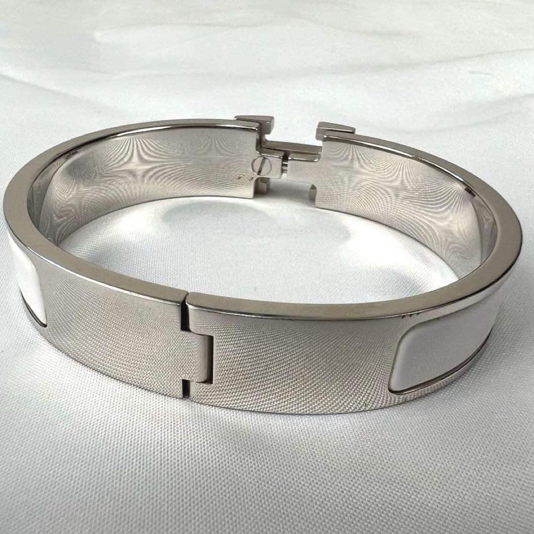 【美品】HERMES エルメス　ホワイト×シルバー　バングル　ブレスレット