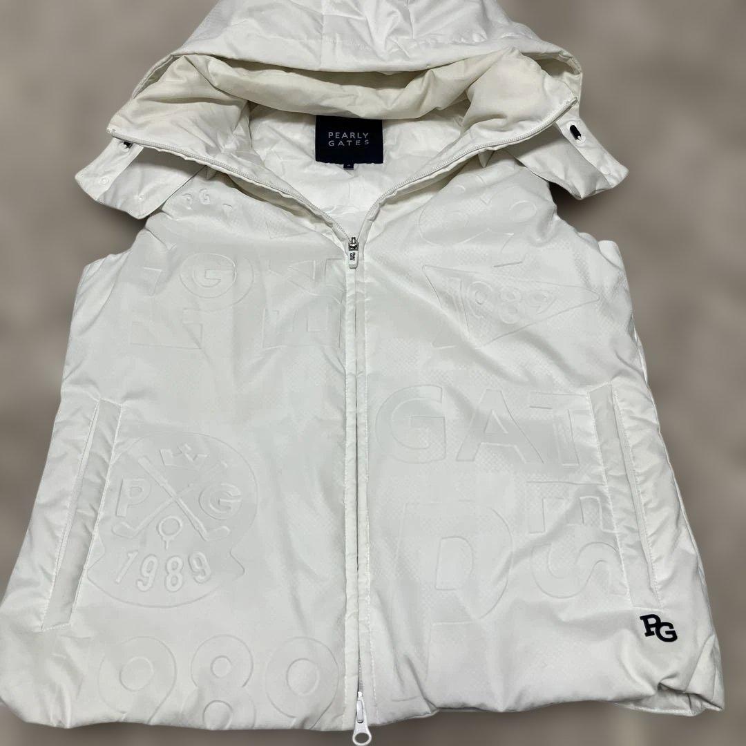 【2WAY】パーリーゲイツ ロゴダウン ベスト ホワイト フード サイズ0